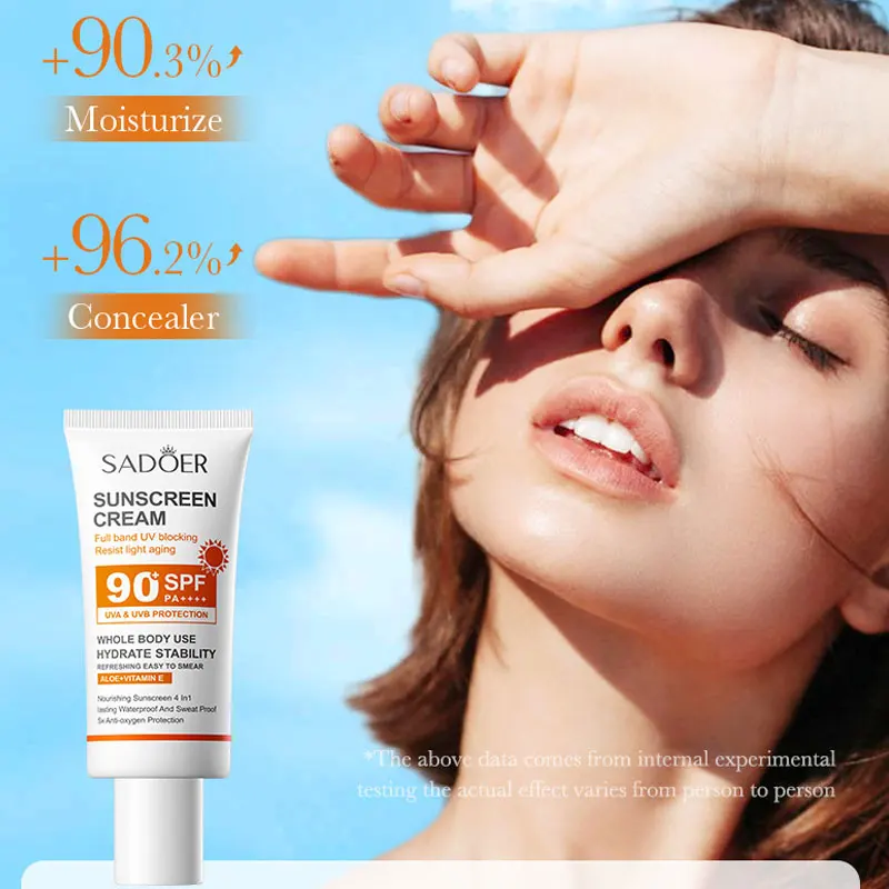 Фото SADOER SPF 90+ Солнцезащитный крем для лица, защита для всего тела, устойчивый к солнечному УФ-излучению, восстанавливающий солнечный блокатор, солнцезащитный крем для лица №5