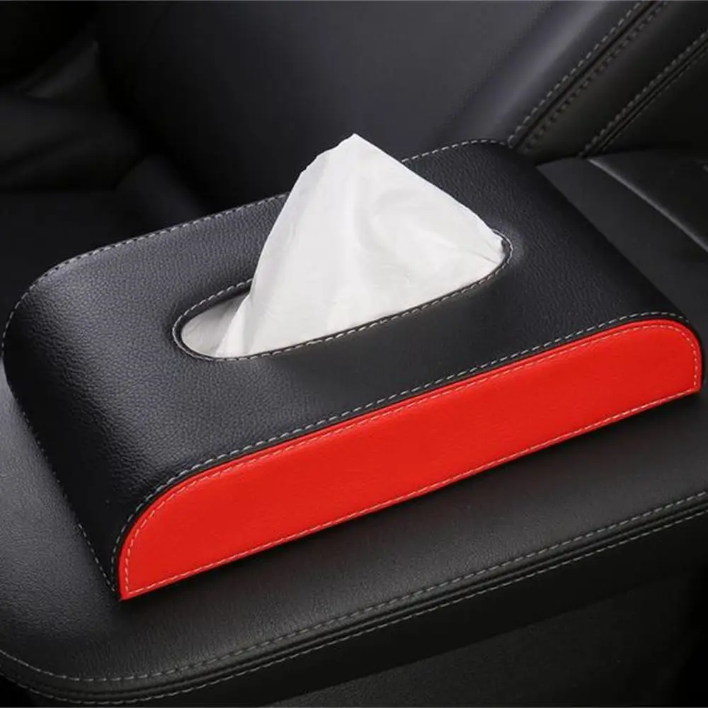 

Car Red Color Armrest Leather Tissue Box Auto Accessories Holder Creative Removable Paper Napkin Box Organizer For Car