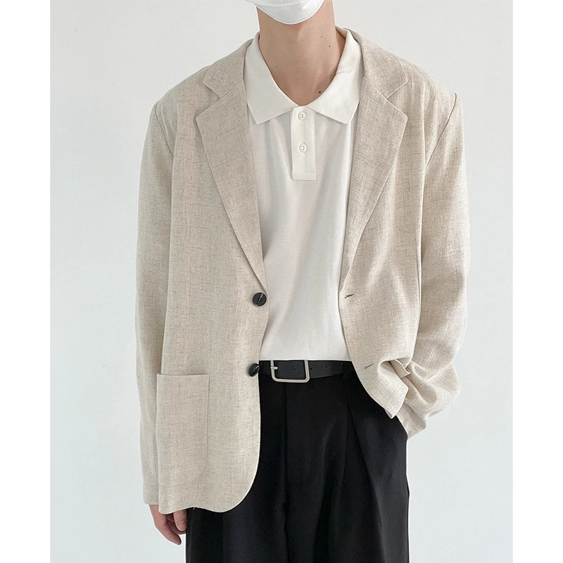 

Beige Thin Cotton and Linen Blazer Loose Elegant Long Sleeve Men's Cardigan Jacket Temperament Leisure Male Outerwear 2022