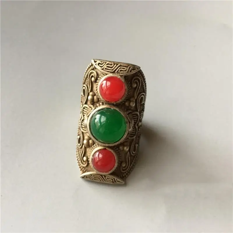 3 см Редкие Старые китайские Miao серебряные инкрустированные драгоценные камни