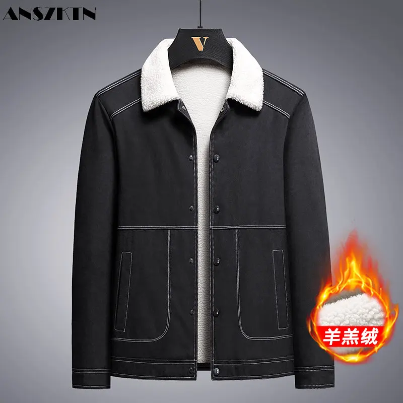 

ANSZKTN Winter cashmere padded jacket for men middle-aged business casual large size lambkin jacket