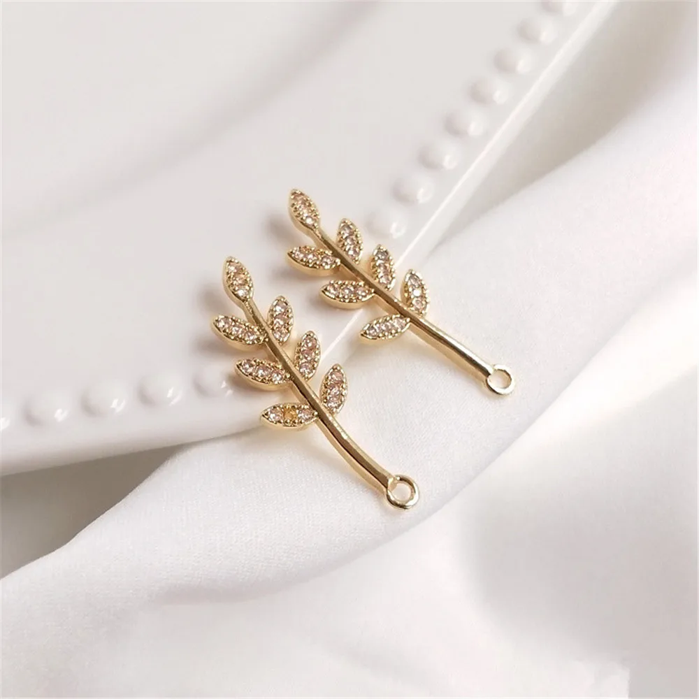 

14K Gold Filled Plated Micro-inlaid zircon leaf branch pendant diy clavicle necklace earrings pendant