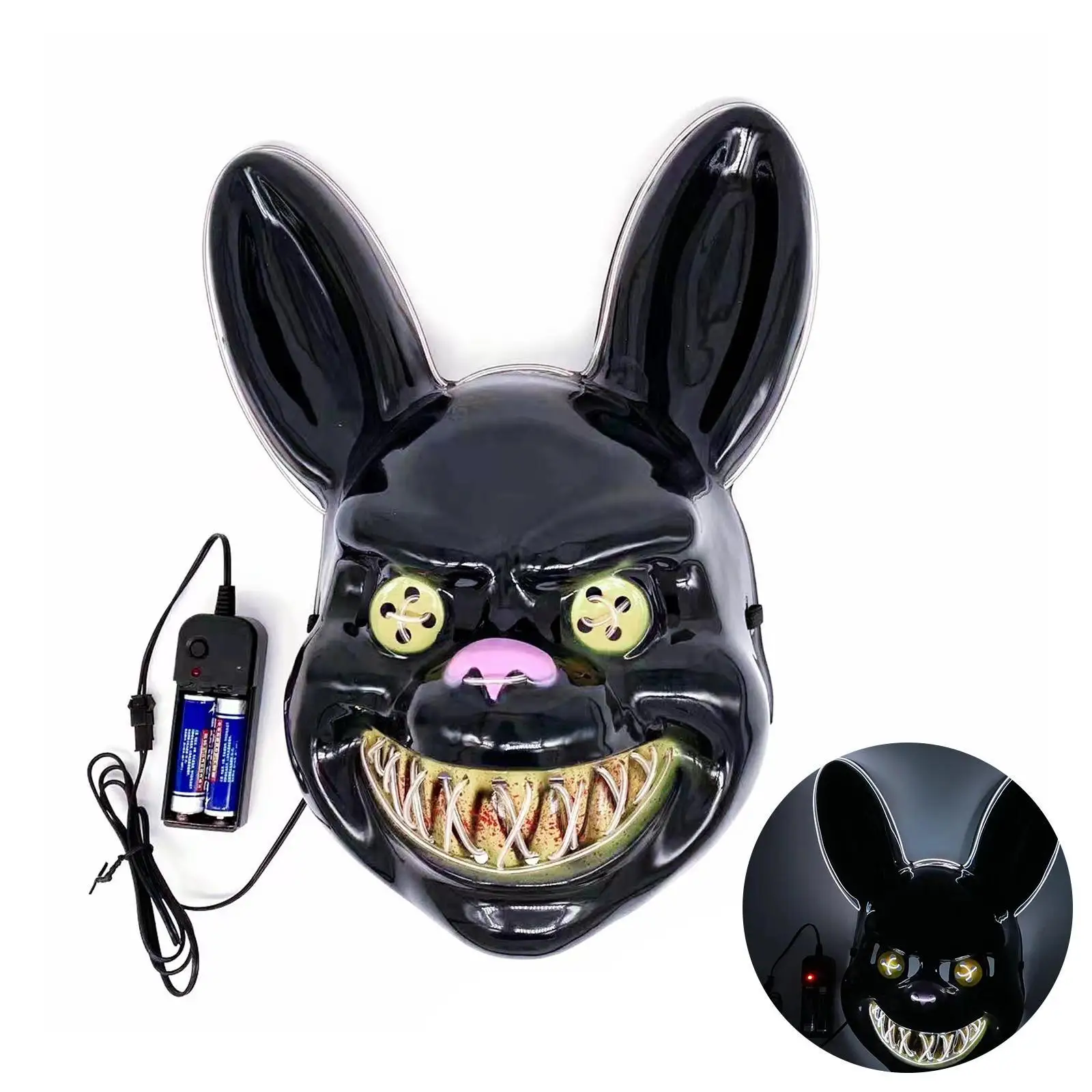 

Horror Rabbit Mask Halloween Scary Bloody Rabbit Bunny LED Glowing Mask Cosplay Halloween Party Photo Costume Props Animal Mask