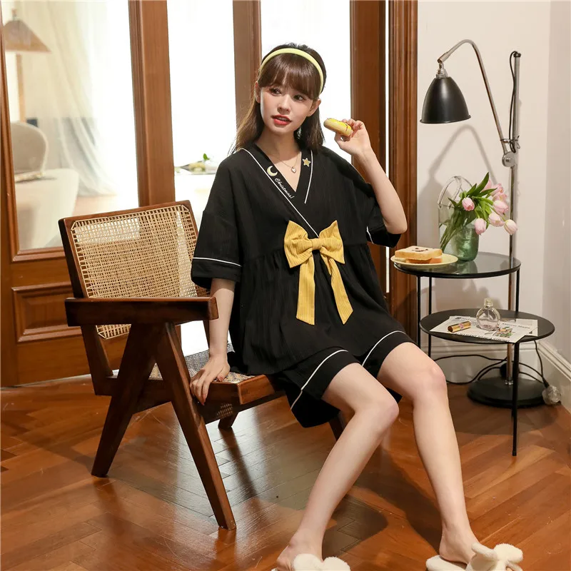 New Summer Women Pyjamas Cartoon Pajamas Sets Sleepwear Casual Nightwear Pijama Mujer Shorts short sleeve M-2XL home clothes set