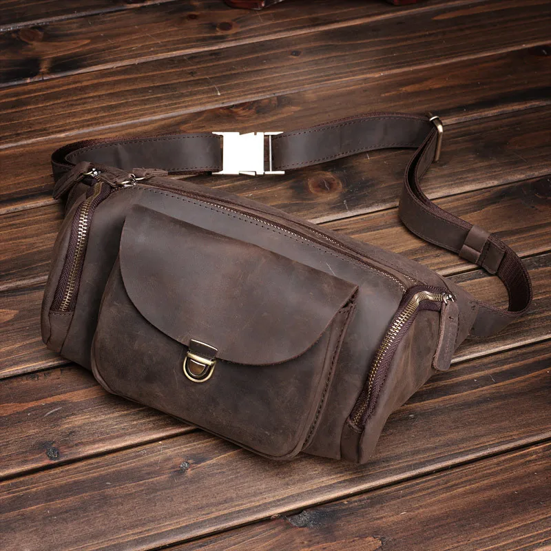 Retro fashion designer natural crazy horse cowhide men's diagonal bag summer outdoor sports youth genuine leather chest bag