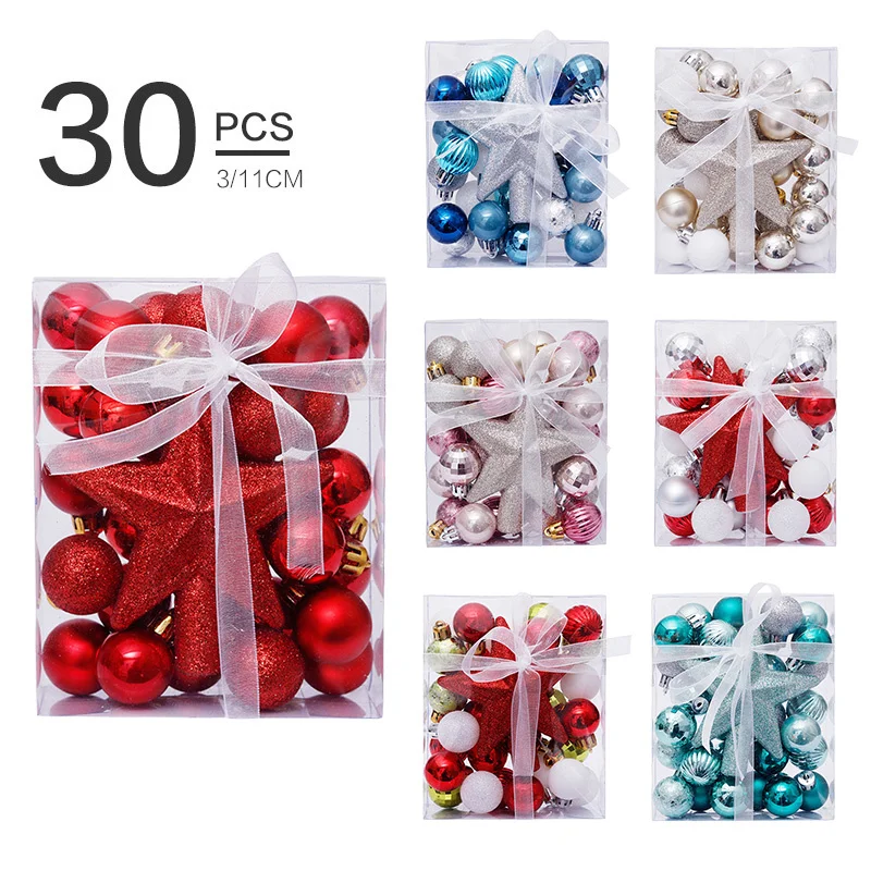 

30pcs/set Christmas Bauble Balls Pendant Xmas Tree Hanging Ornament Star Topper Noel Navidad Decoration for Home New Year Gift