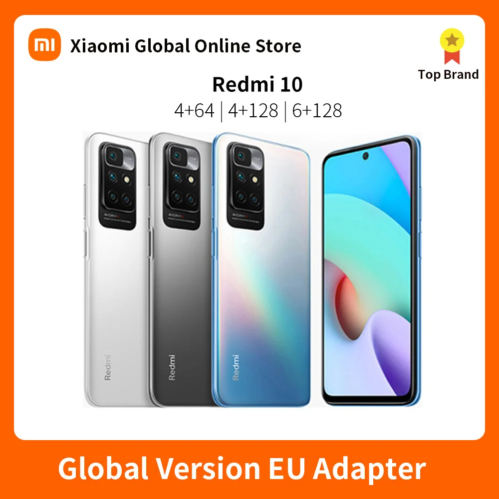 Global Version Xiaomi Redmi 10 64GB/128GB Smartphone 50MP AI Quad Camera 90Hz FHD+ Display Helio G88 Octa Core 5000mAh Battery