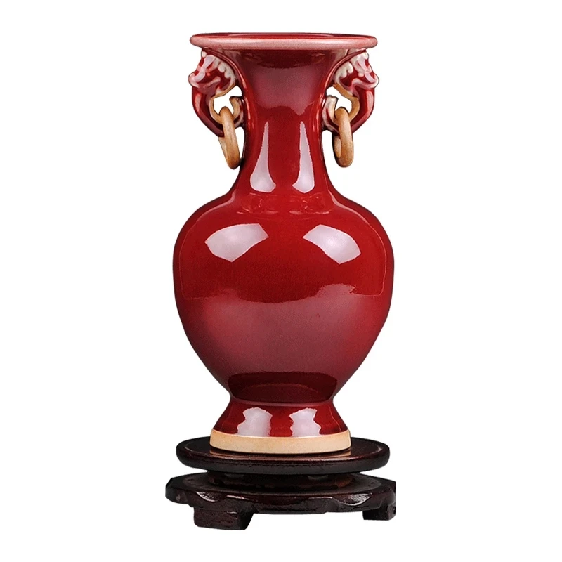 

Новая ваза в китайском стиле Цзиндэчжэнь, красная фарфоровая Хрустальная глазурованная ваза для цветов, домашний декор, блестящие вазы руч...