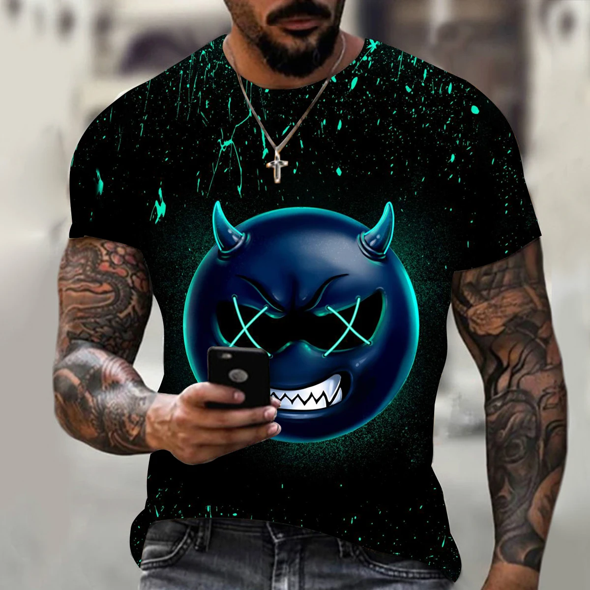 

2022 summer new men's street fashion plus size clothing 3D printing full body pattern smiley face printing T-shirt short sleeves