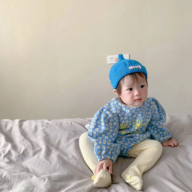 2022 Autumn New Baby Boy Long Sleeve Bodysuit Fashion Flower Print Infant Girl Jumpsuit Cute Toddler Loose Clothes 0-24M