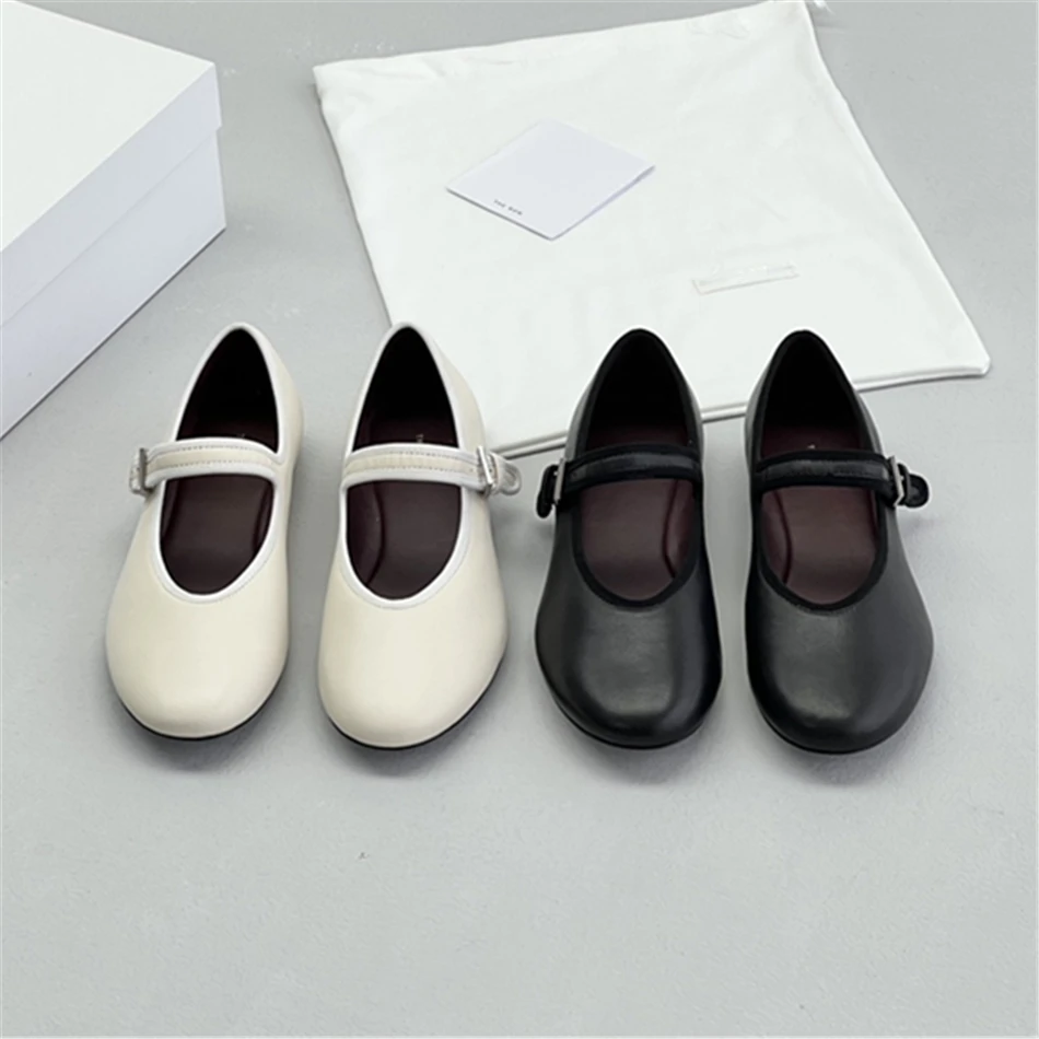 

The *R Boheme MJ in Leather Sole Classic Mary Jane Shoe In Sleek Nappa Leather V-neckline And Buckled Strap Closure Flat Shoes