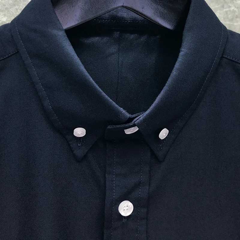 TB THOM Summer Shirt Fashion Brand Short Sleeve Animals Embroidery 4-bar Striped Men's Shirt Cotton Oxford Wholesale TB Shirt