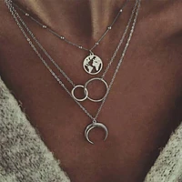 moon earth multilayer necklace chain women pendant necklace jewelry lady vintagetrendy kpop collier pendant necklaces