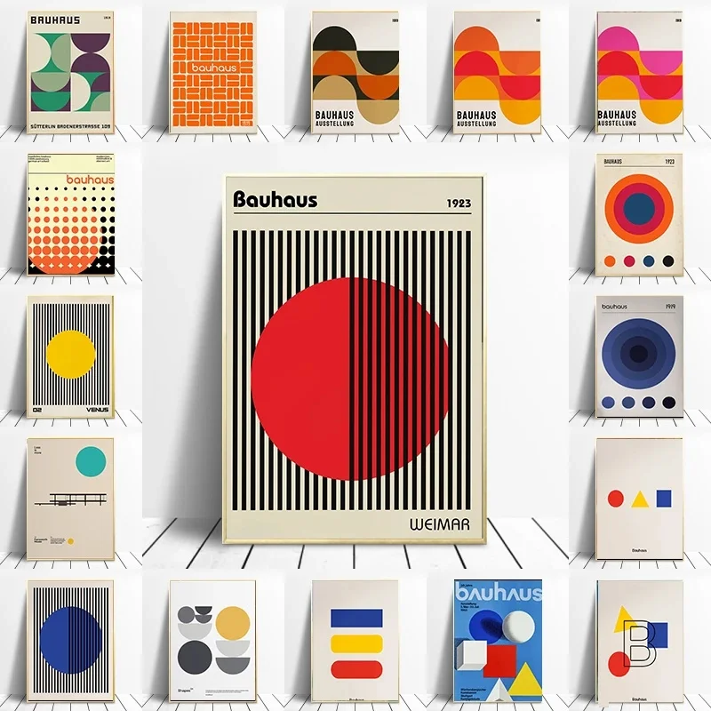 

Nordic Bauhaus Exhibition Unique Geometric Posters and Prints Minimalist Art Canvas Abstract Wall Paintings Murals Home Decor