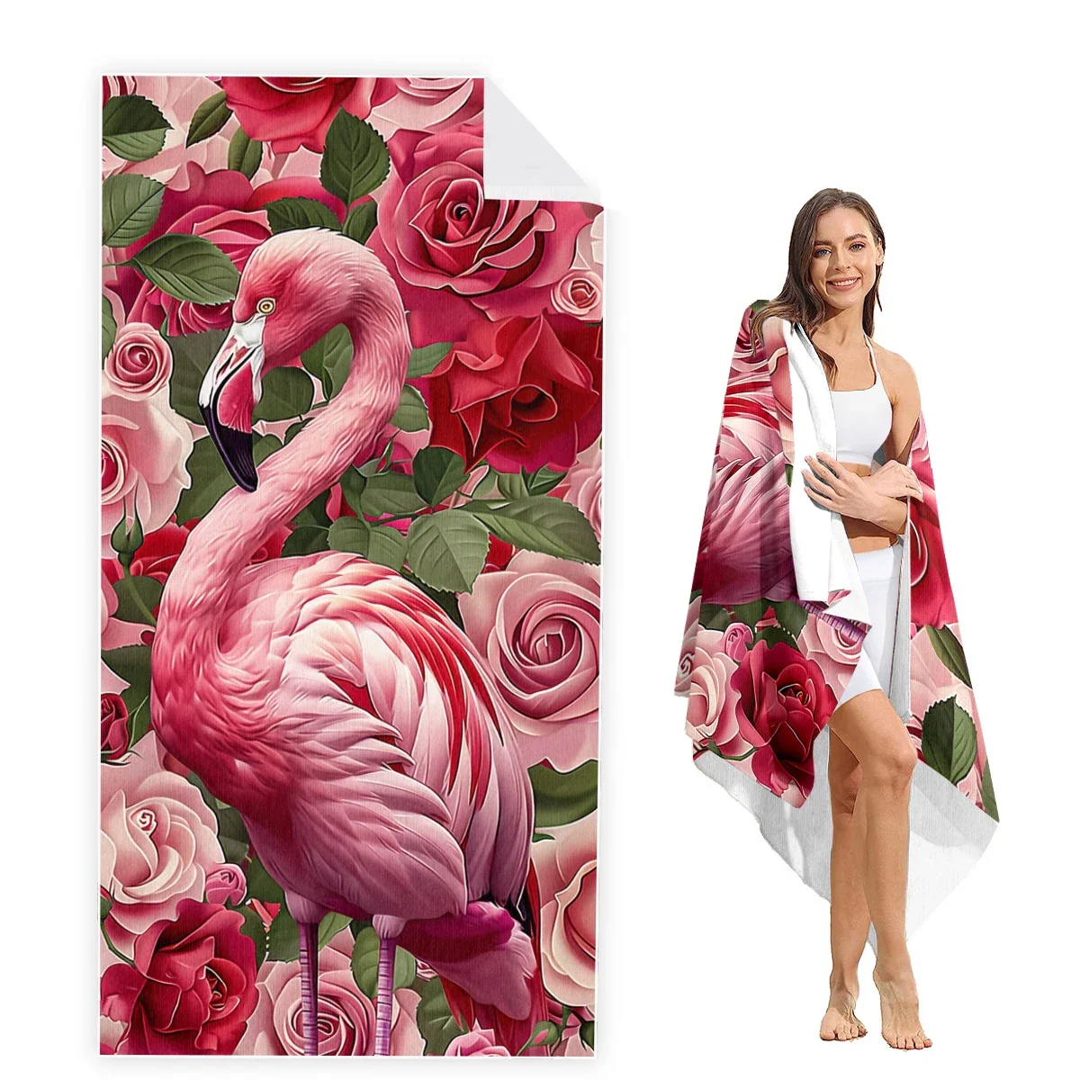 Большое пляжное полотенце с фламинго толстое из микрофибры очень Впитывающее