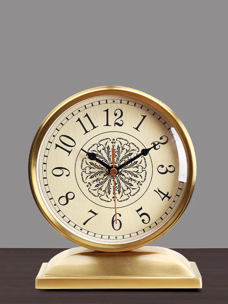 Luxury Gold Table Clock Vintage Silent Watches Nordic Brass Metal Desktop Desk Clocks Gear Retro Living Room Decoration Gift |