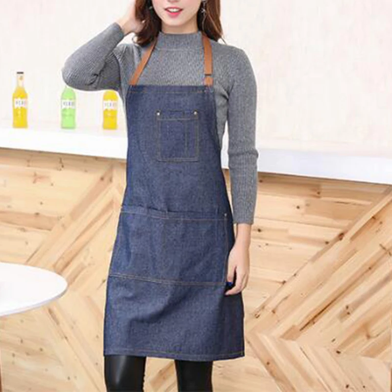 

Adjustable Neckband Waistline Denim Apron Convenient Front Pocket Foldable Soft Wear-resistant Overalls For Home Kitchen Garden