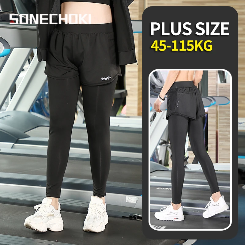 

Plus Size Yoga Pants Women Compression Running Calf-length Tights Female Gym Training Workout Knee Length Leggings with Pocket