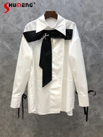 french loose tied bow white shirt for women 2022 autumn new temperament ladies all matching long sleeve tops blusa feminina