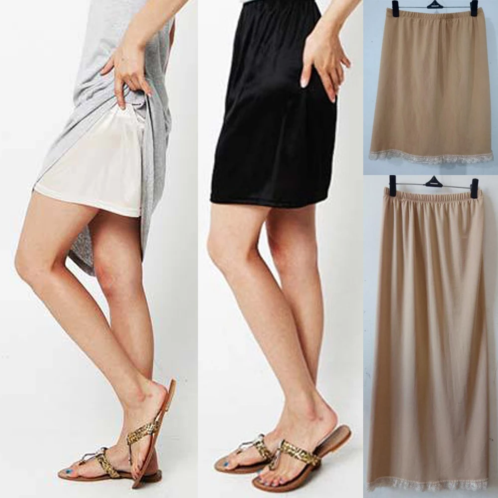

Women Elastic Waist Short Petticoat Short Stretch Satin Inner Wear Skirt Soft Half Slip Petticoat Lady Skirt Slim Fit Underskirt