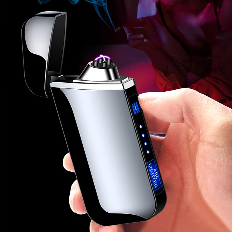 

319 High-end Electric Dual Arc Lighter USB Rechargeable Windproof Flameless Plasma Lighter Unusual LED Power Display Men's Gift
