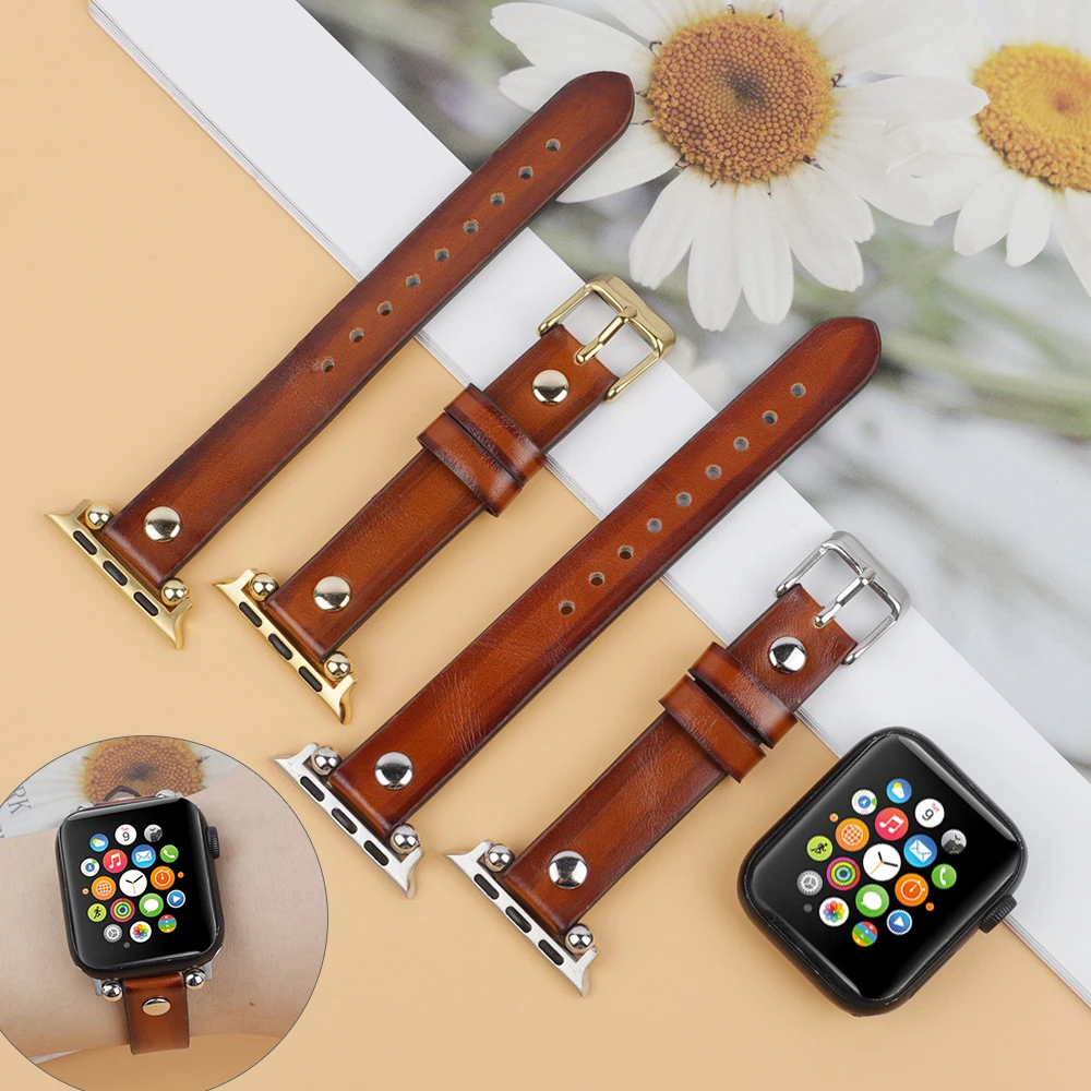 

Vintage Genuine Leather Watch Band for Apple Series 7/6/SE/5/4/3/2/1 Watch Strap 40mm 38mm for Iwatch Men Watchbands 44mm 42mm