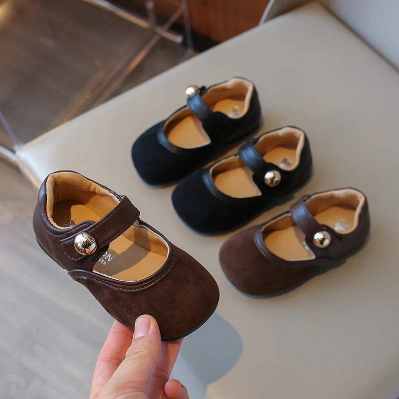 Туфли детские из флока на плоской подошве карамельные цвета