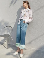amii minimalism straight jeans for women summer 2022 loose high waist pants turn down printed casual female trousers 12240284