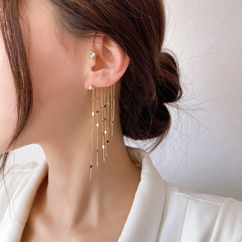 

Delicate Gold Long Chain Tassel Ear Cuff Earrings No Piercing Ear Bone Clip Star Butterfly Wings Heart Earrings Wedding Jewelry