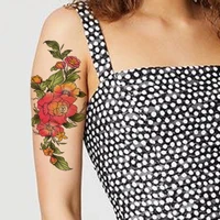 watercolor style temporary tattoo stickers sexy rose peony leaves design fake tattoos waterproof tatoos arm large size for women