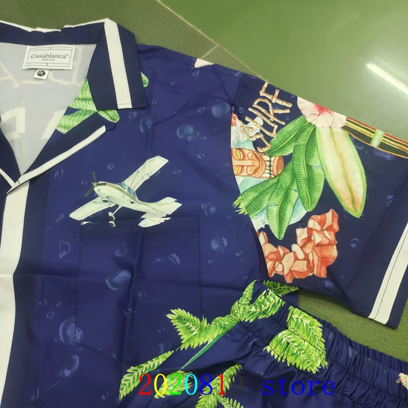Surf Club Casablanca Shirt Shortpant Set  Airplane Coconut Tree Print Men Women Hawaii Beach Tennis Club Holiday Short Suit