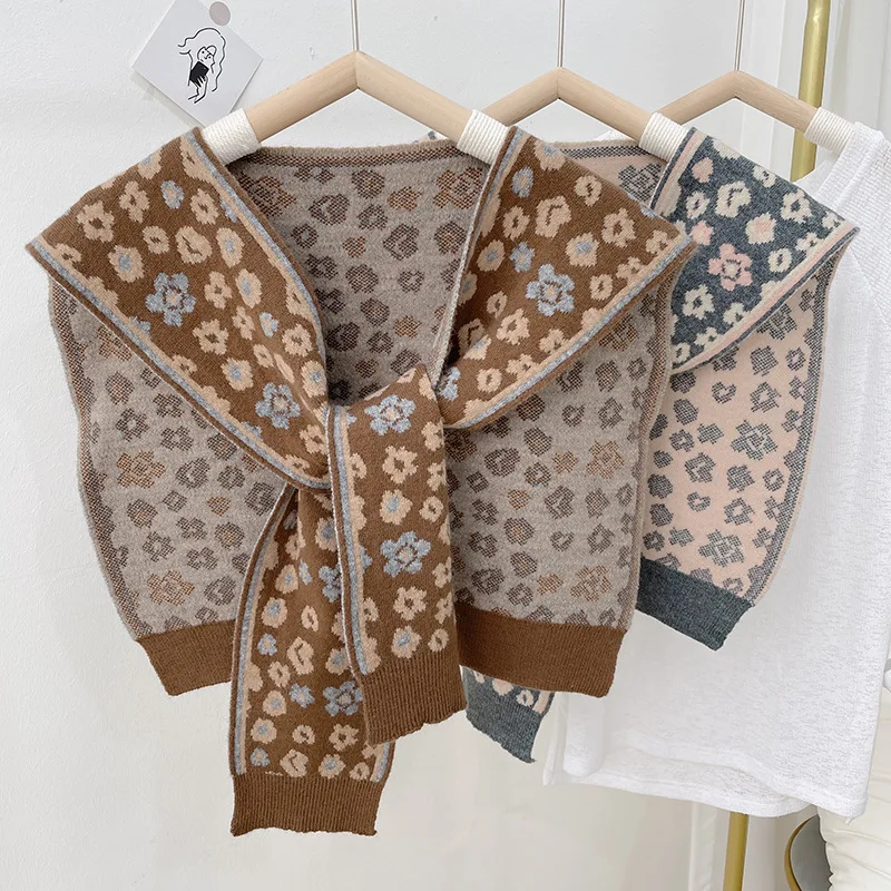 

Flower Fake Collar Shawl for Women Winter Blouse Shoulders Detachable False Collar Cape Knitted Scarf Neck Guard Scarves