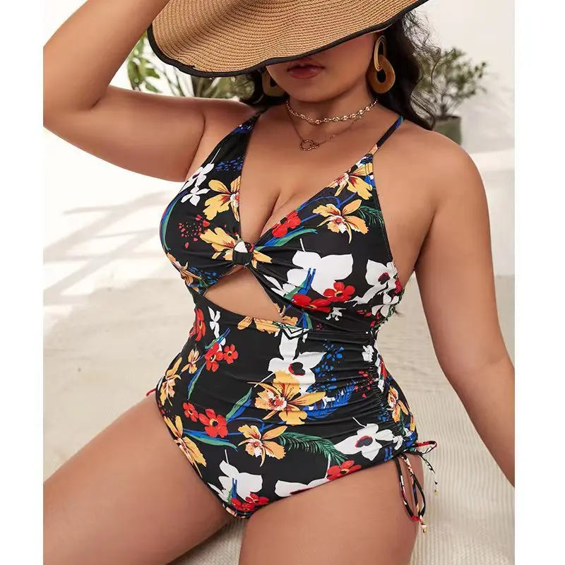2023 New One-piece Large Size Woman Plus-size Bikini Print Gathered Swim Suit Female Swimsuit Women