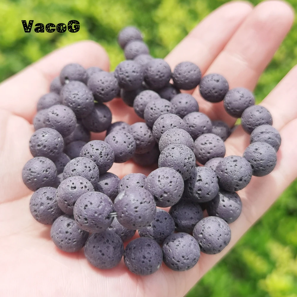 

Natural Gray Volcanic Rock Charm Stone Round Loose Beads For DIY Jewelry Making Bracelets 15'' 4 6 8 10mm