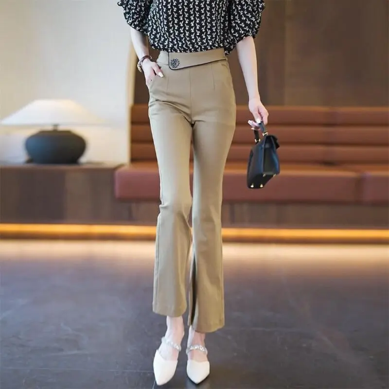 

women's summer high waist slim Elastic twist silk thin section casual drape cropped pants