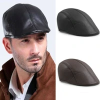 men pu leather beret cap newsboy cabbie flat cap panel baker boy hat gatsby ivy cap