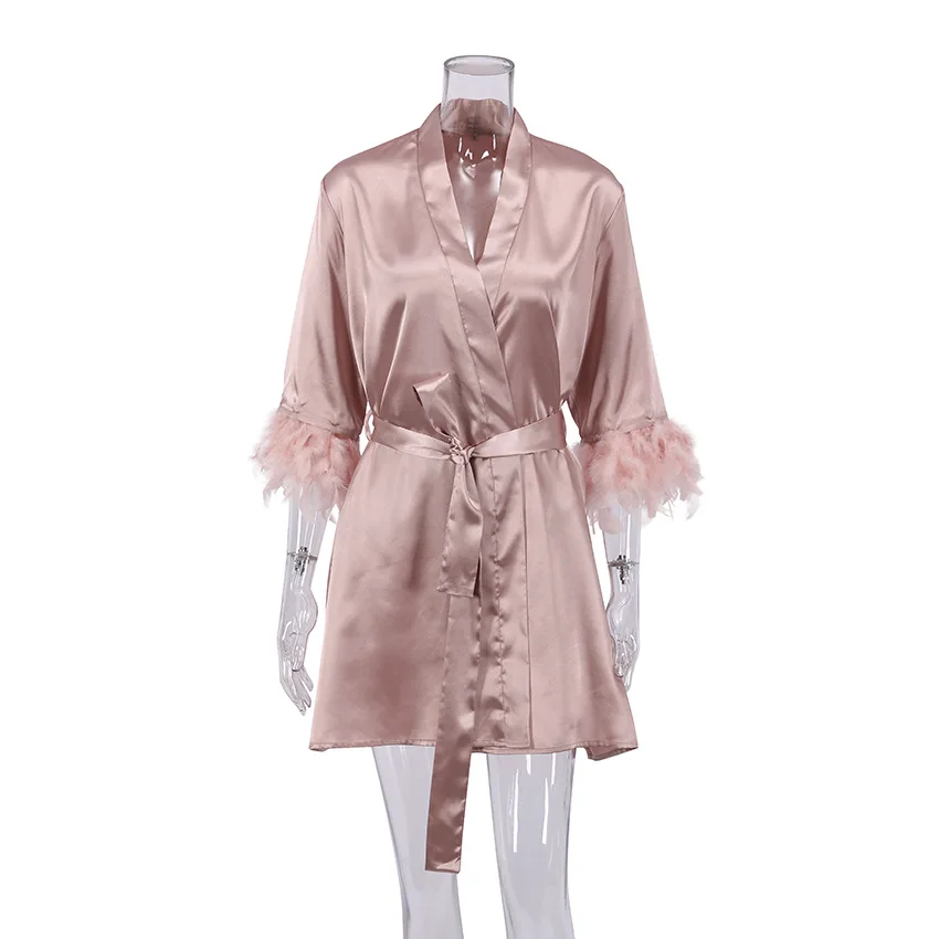 Feather Robe Bridesmaid Robes Bridal Gowns Feather Wedding Day Kimono Dressing Gown Bridal Lingerie Short Sleeve Women's Kimonos