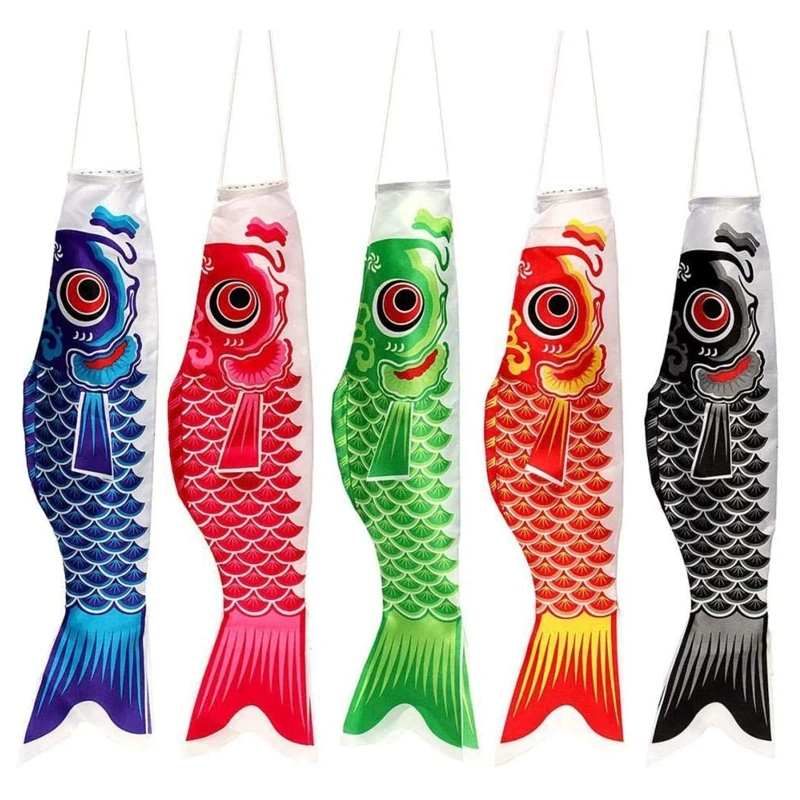 Japanese Carp Windsock 5pcs Koinobori Windsocks Streamer Fish Flag Set for Home Garden Hotel School Restaurant Decoration Gift