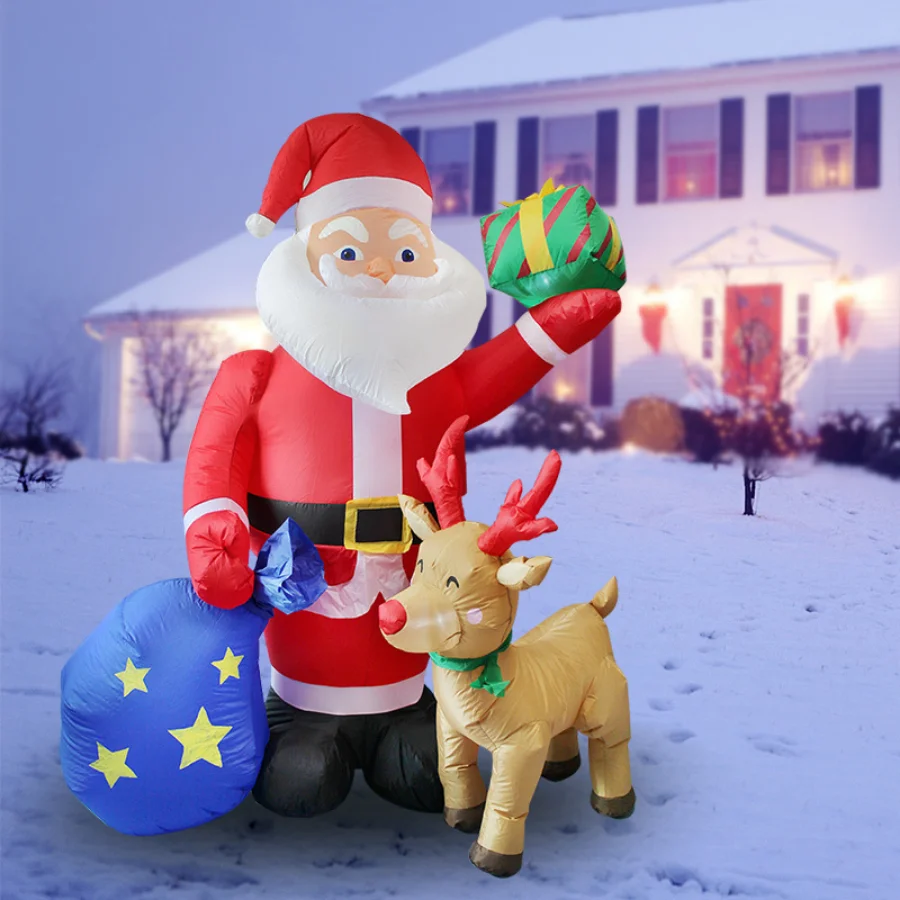 

2023 New Luminous Inflatable Santa Claus Doll Toy Gift Pack Deer Suitable For Family Party Outdoor New Year Christmas Decoration