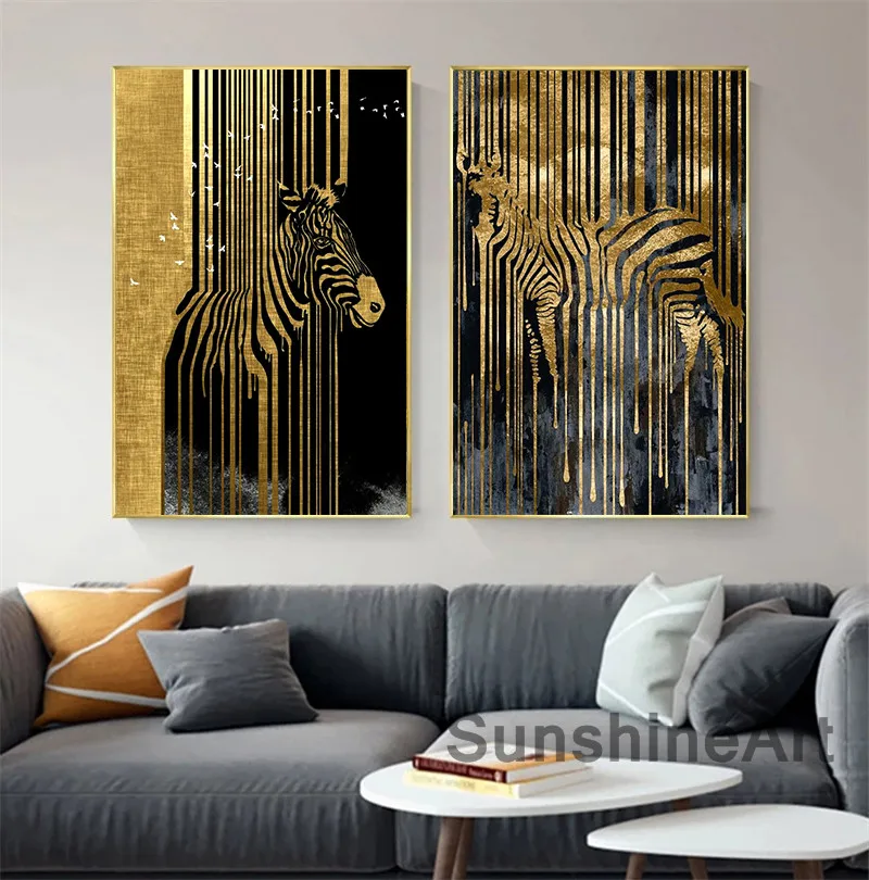 

Abstract Art Wall Decorations Living Room Golden Zebra Nordic Modern Canvas Posters and Prints Wall Art Pictures For Home Decor
