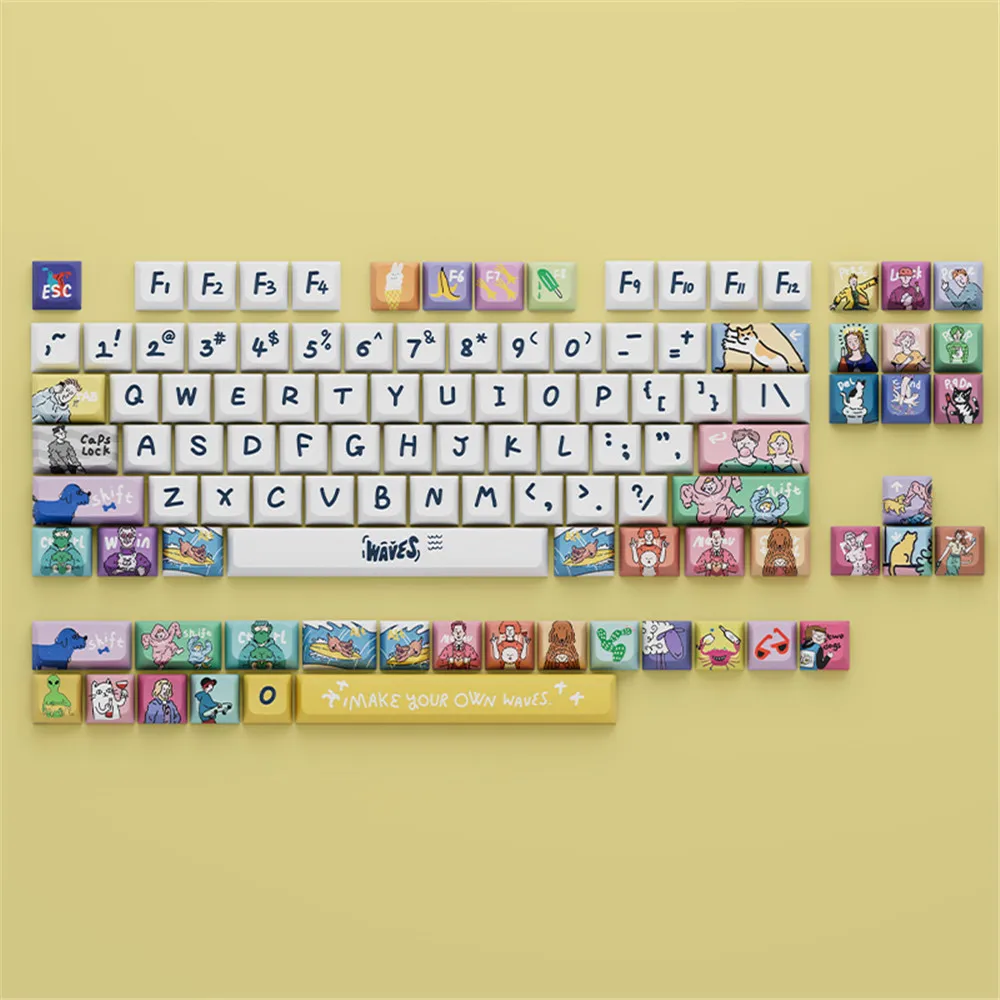 

123 Keys XDA Profile Keycaps Spoondrift Theme PBT Dye-Sublimation Custom DIY Hand-drawn Key Caps for Mechanical Gaming Keyboard