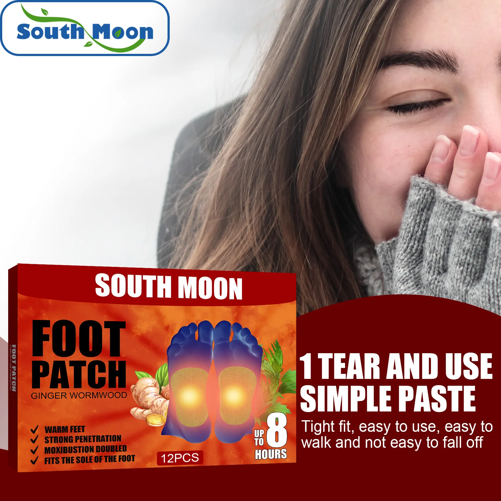 

Free Shipping South Moon Ginger Wormwood Foot Patch Improves Sleep Quality Relieves Stress Drives Cold and Keeps Warm Foot Patch