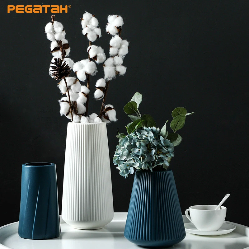 

Flower Vase Decoration Home Plastic Vase Living Room Imitation Ceramic Flower Pot Flower Basket Nordic Decor Vases for Flowers