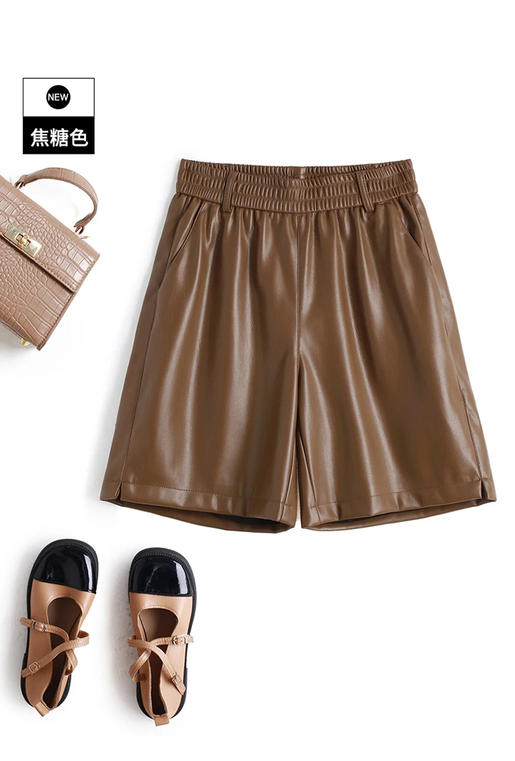 Модные стильные кожаные брюки 100% для женщин женские широкие шорты с эластичным