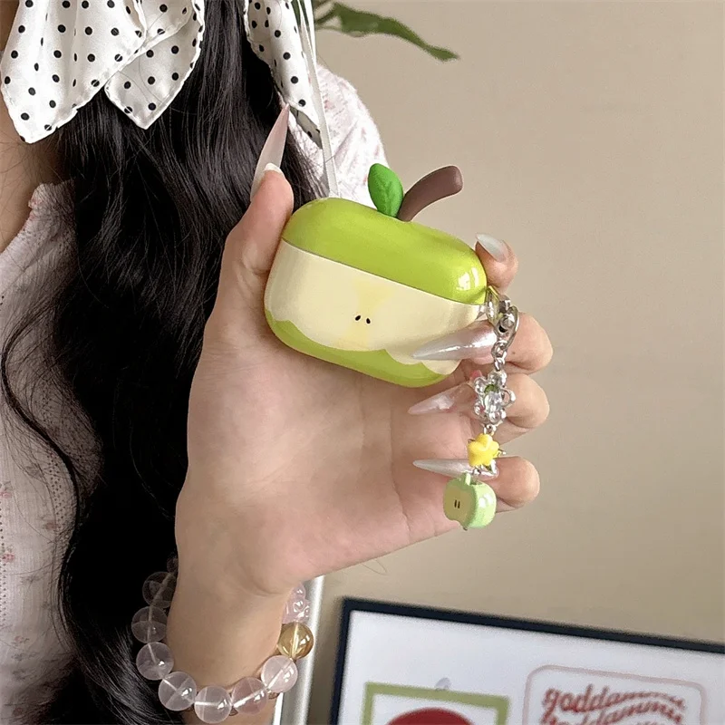 Фото Корейский чехол для наушников Ins Cute apple для Apple Airpods Pro 2 3 4, чехол с подвесками, силиконовые чехлы для зарядки наушников для Airpod 4 №2