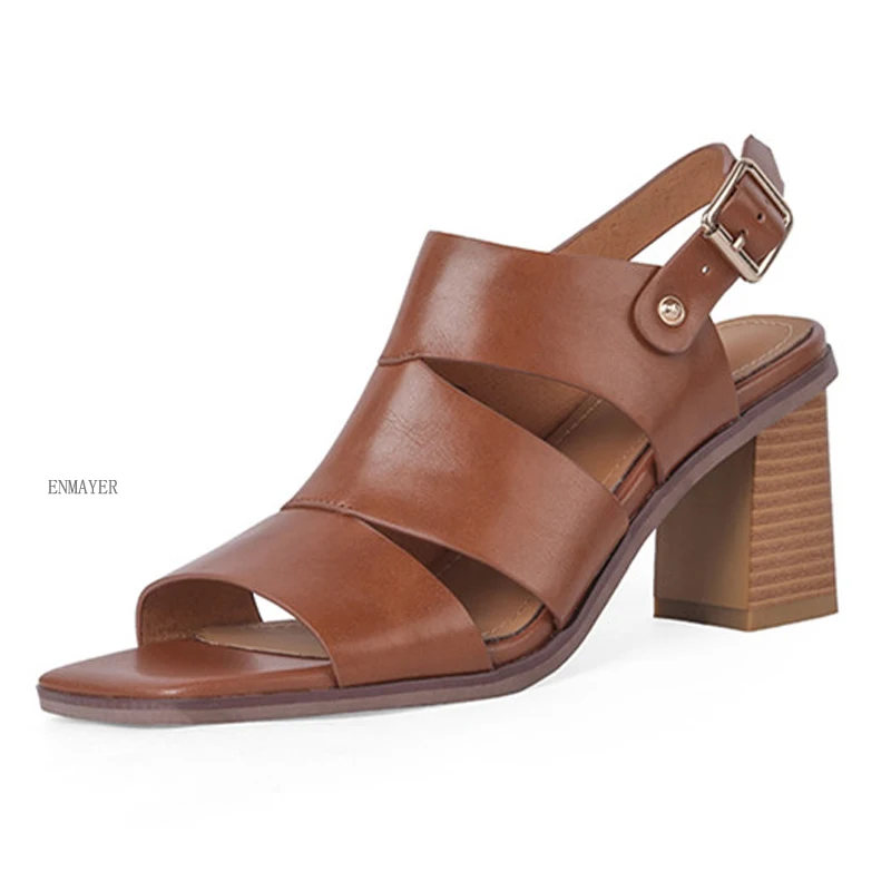 

Women Metal Square Buckle High Heels Sandals Summer Square Toe Pumps for Women Vintage Buckle Lady Sandals Mid Heel Female Pumps