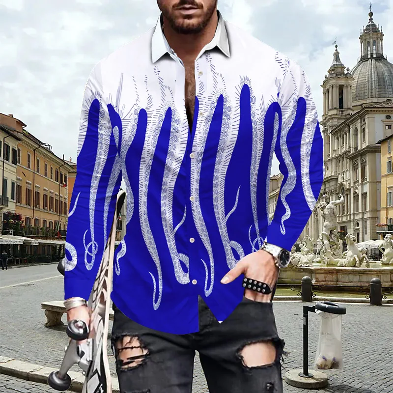 

New Arrival Men Dress Shirt Long Sleeve Luxury Button Up Tops Brand Party Holiday Casual Shirts Streetwear Printing Men Clothing