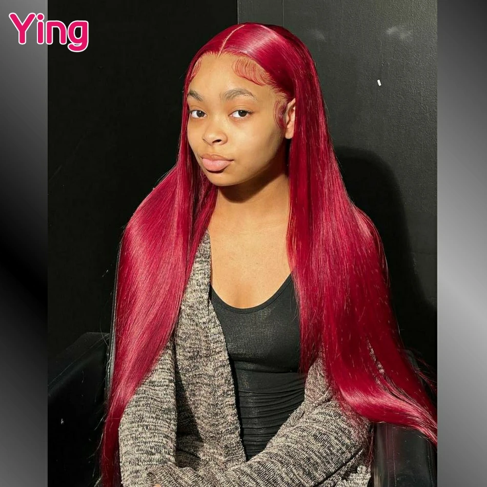 Ying 200% бордовый 99J Цветные 13x6 кружевные фронтальные парики Прямые человеческие