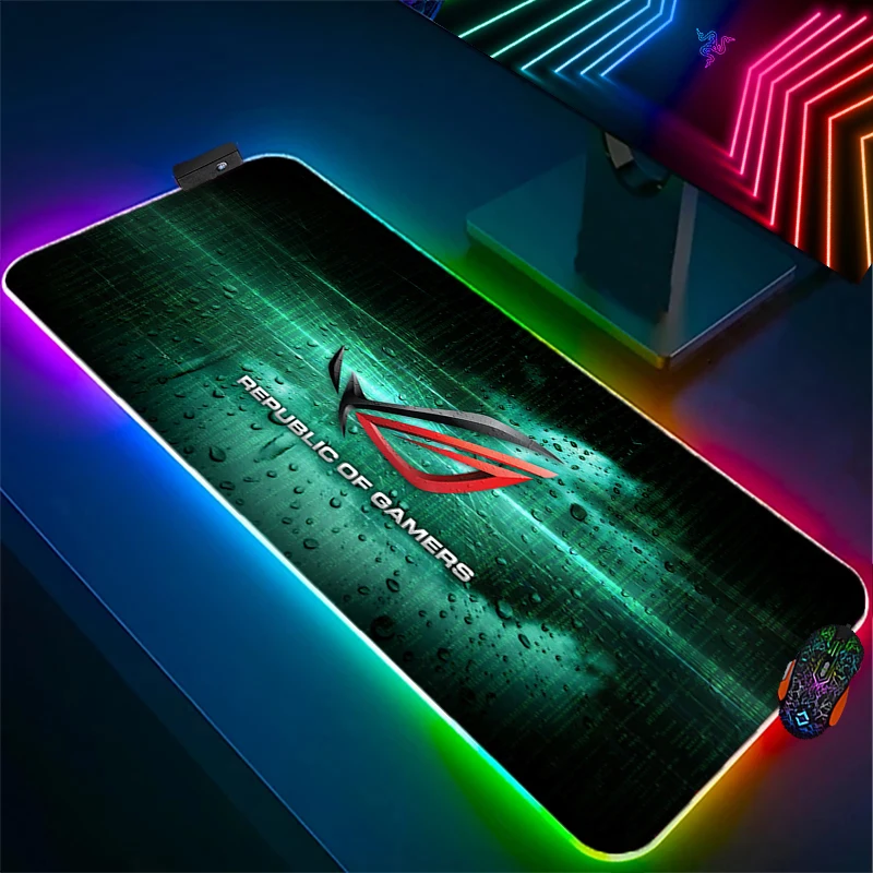 Игровой коврик для мыши ASUS ROG, большой резиновый коврик для мыши с застежкой края, RGB подсветкой, клавиатура ноутбука, настольная подсветка, мягкий коврик для CS GO