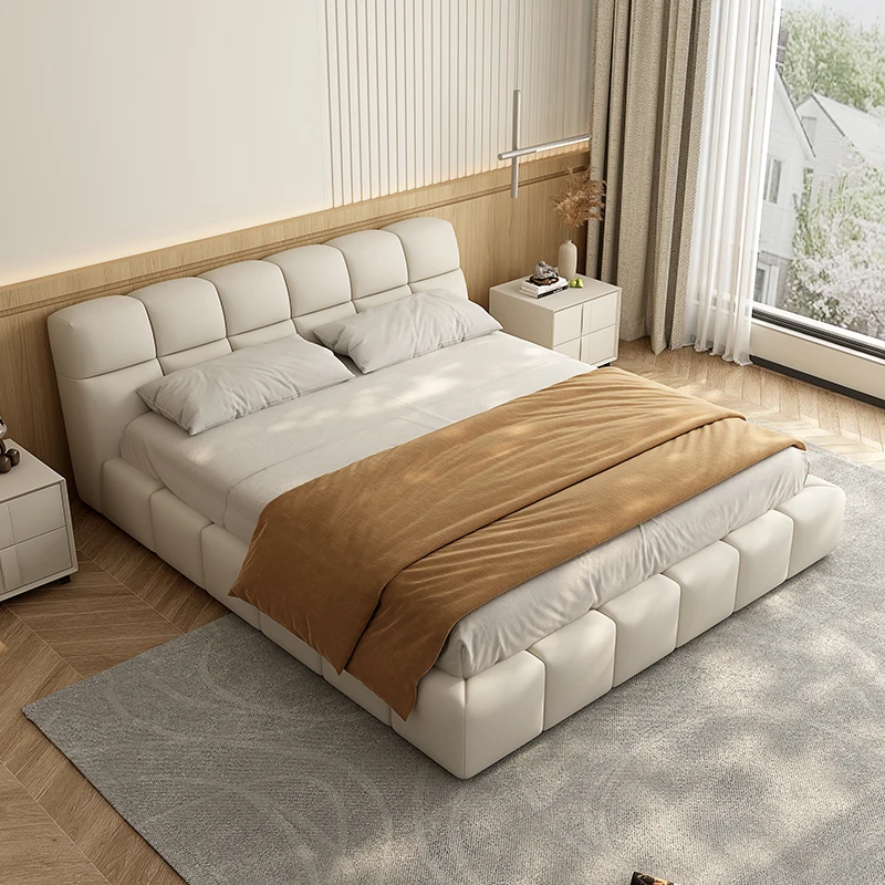 

Puff Bed Modern Simple Master Bed1.51.8m Cream Style Wedding Bed Backrest Soft Wrapped Solid Wood Technology Cloth Twin